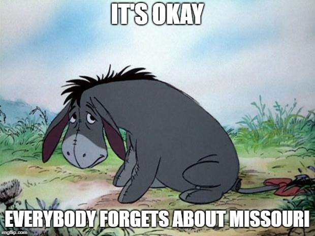 eeyore | IT'S OKAY; EVERYBODY FORGETS ABOUT MISSOURI | image tagged in eeyore | made w/ Imgflip meme maker