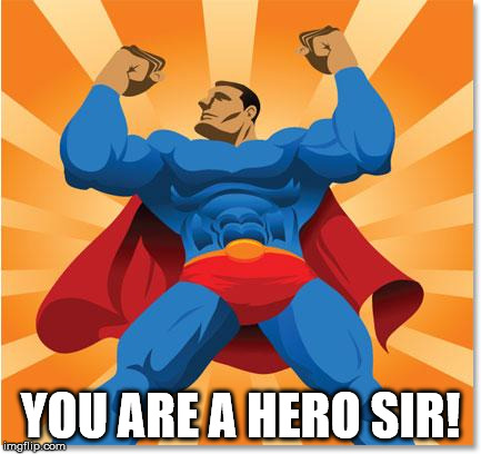 super hero | YOU ARE A HERO SIR! | image tagged in super hero | made w/ Imgflip meme maker