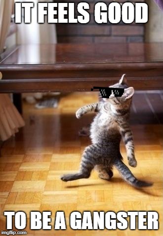 Cool Cat Stroll Meme | IT FEELS GOOD; TO BE A GANGSTER | image tagged in memes,cool cat stroll | made w/ Imgflip meme maker