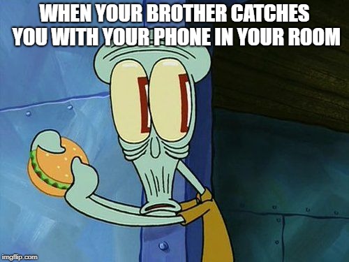 oof | WHEN YOUR BROTHER CATCHES YOU WITH YOUR PHONE IN YOUR ROOM | image tagged in oof | made w/ Imgflip meme maker