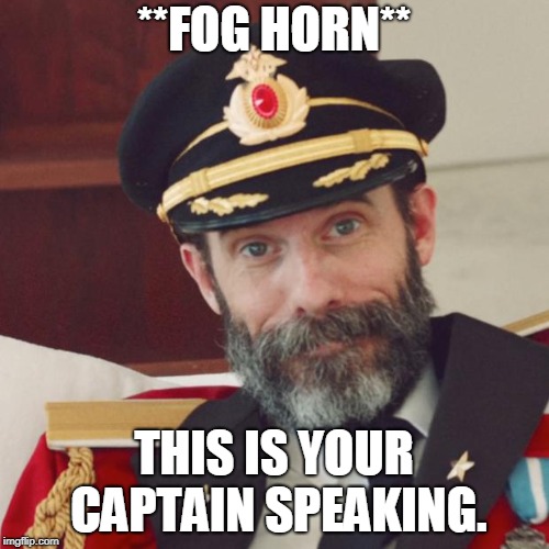 Captain Obvious | **FOG HORN** THIS IS YOUR CAPTAIN SPEAKING. | image tagged in captain obvious | made w/ Imgflip meme maker
