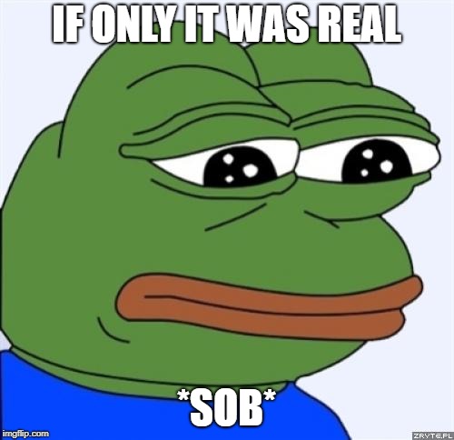 sad frog | IF ONLY IT WAS REAL *SOB* | image tagged in sad frog | made w/ Imgflip meme maker