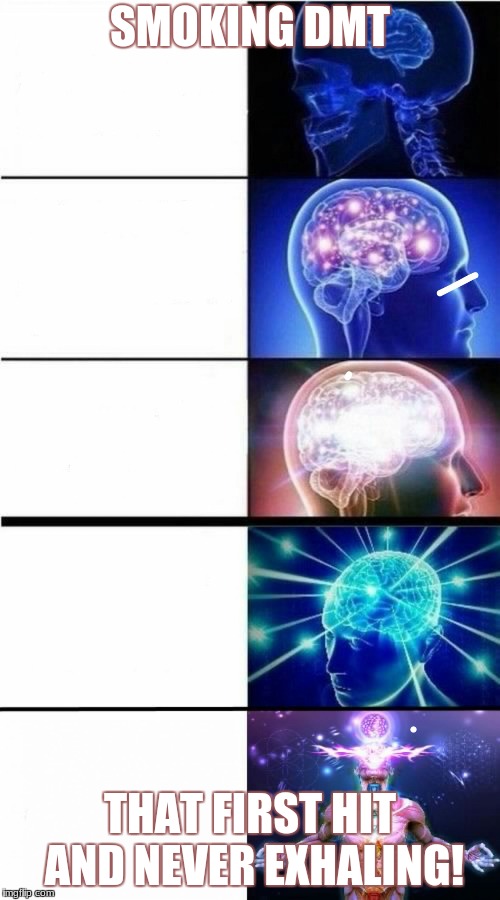 Expanding Brain Meme | SMOKING DMT; THAT FIRST HIT AND NEVER EXHALING! | image tagged in expanding brain meme | made w/ Imgflip meme maker