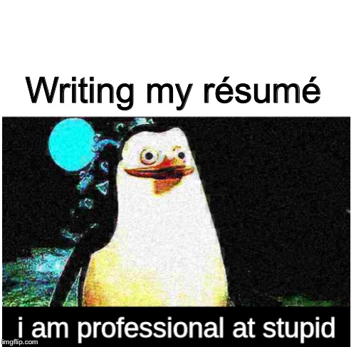 I am professional at stupid | Writing my résumé | image tagged in i am professional at stupid | made w/ Imgflip meme maker