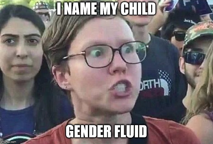 Triggered Liberal | I NAME MY CHILD GENDER FLUID | image tagged in triggered liberal | made w/ Imgflip meme maker
