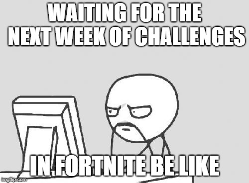Computer Guy | WAITING FOR THE NEXT WEEK OF CHALLENGES; IN FORTNITE BE LIKE | image tagged in memes,computer guy | made w/ Imgflip meme maker