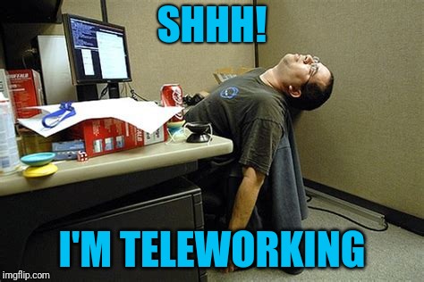 Bosses be like | SHHH! I'M TELEWORKING | image tagged in telework,excuse 4 booze | made w/ Imgflip meme maker