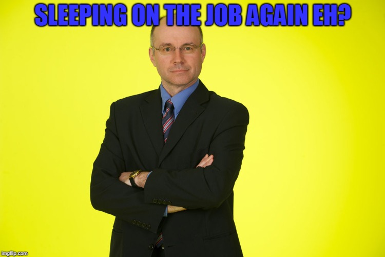 Angry Boss | SLEEPING ON THE JOB AGAIN EH? | image tagged in angry boss | made w/ Imgflip meme maker