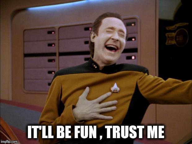 Data likes it | IT'LL BE FUN , TRUST ME | image tagged in data likes it | made w/ Imgflip meme maker