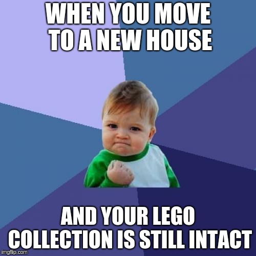 Success Kid Meme | WHEN YOU MOVE TO A NEW HOUSE; AND YOUR LEGO COLLECTION IS STILL INTACT | image tagged in memes,success kid | made w/ Imgflip meme maker
