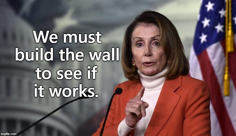 Pelosi:  build the wall to see if it works | We must build the wall; to see if it works. | image tagged in build the wall,nancy pelosi,liberals | made w/ Imgflip meme maker