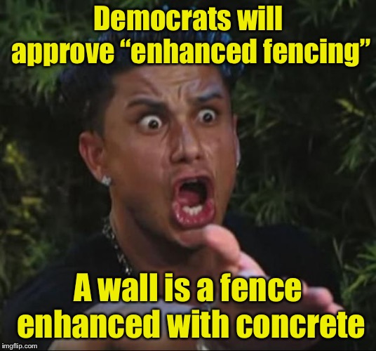 Don’t call it a wall so the Dems can approve it while saving face | Democrats will approve “enhanced fencing”; A wall is a fence enhanced with concrete | image tagged in memes,dj pauly d,trump wall,border wall | made w/ Imgflip meme maker