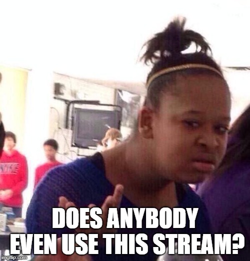 Black Girl Wat | DOES ANYBODY EVEN USE THIS STREAM? | image tagged in memes,black girl wat | made w/ Imgflip meme maker