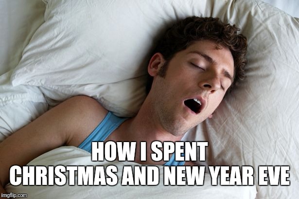 man sleeping | HOW I SPENT CHRISTMAS AND NEW YEAR EVE | image tagged in man sleeping | made w/ Imgflip meme maker