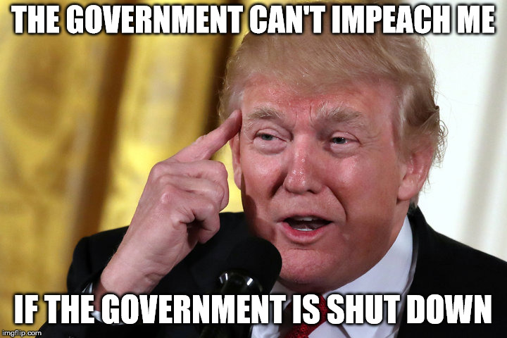 THE GOVERNMENT CAN'T IMPEACH ME; IF THE GOVERNMENT IS SHUT DOWN | image tagged in AdviceAnimals | made w/ Imgflip meme maker