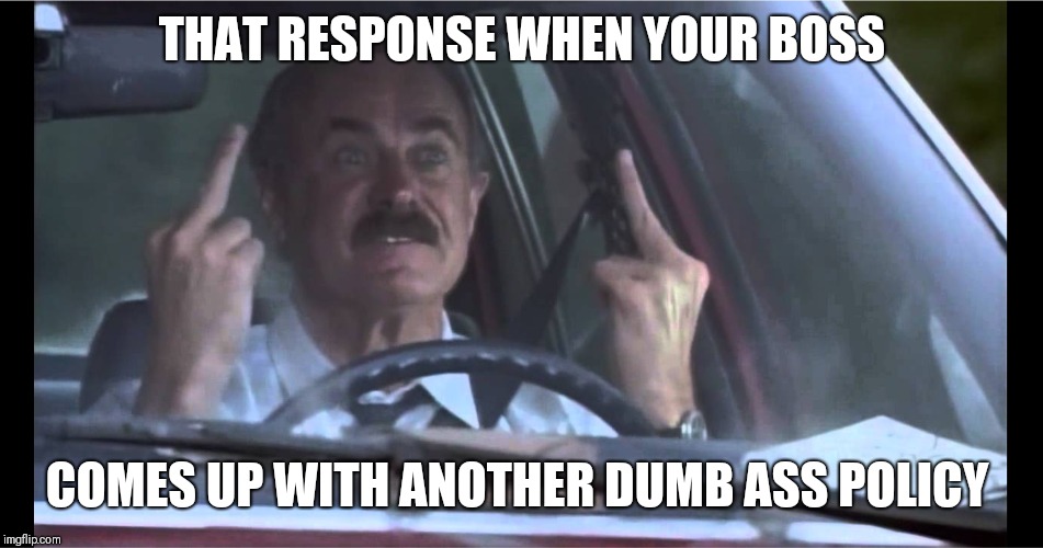 Stupid Work Policy | THAT RESPONSE WHEN YOUR BOSS; COMES UP WITH ANOTHER DUMB ASS POLICY | image tagged in work sucks,bad boss,funny memes | made w/ Imgflip meme maker