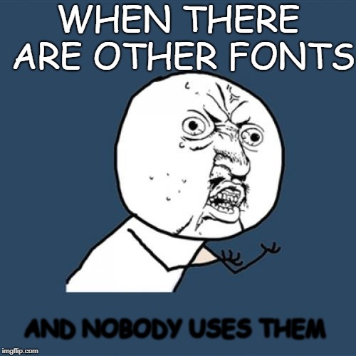 Y U No Meme | WHEN THERE ARE OTHER FONTS; AND NOBODY USES THEM | image tagged in memes,y u no | made w/ Imgflip meme maker