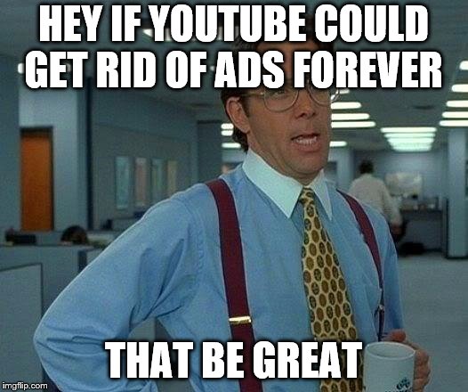That Would Be Great Meme | HEY IF YOUTUBE COULD GET RID OF ADS FOREVER; THAT BE GREAT | image tagged in memes,that would be great | made w/ Imgflip meme maker