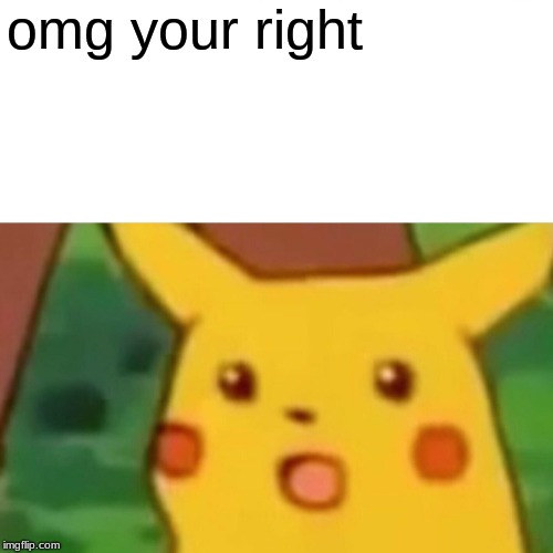 Surprised Pikachu Meme | omg your right | image tagged in memes,surprised pikachu | made w/ Imgflip meme maker