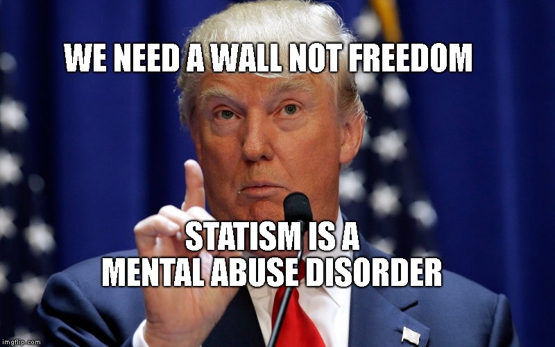 Donald Trump | WE NEED A WALL NOT FREEDOM; STATISM IS A MENTAL ABUSE DISORDER | image tagged in donald trump | made w/ Imgflip meme maker