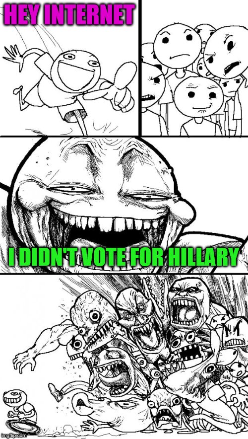 Hey Internet | HEY INTERNET; I DIDN'T VOTE FOR HILLARY | image tagged in memes,hey internet,voting,politics | made w/ Imgflip meme maker