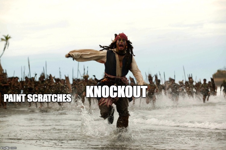 captain jack sparrow running | KNOCKOUT; PAINT SCRATCHES | image tagged in captain jack sparrow running | made w/ Imgflip meme maker