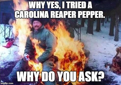 LIGAF |  WHY YES, I TRIED A CAROLINA REAPER PEPPER. WHY DO YOU ASK? | image tagged in memes,ligaf | made w/ Imgflip meme maker