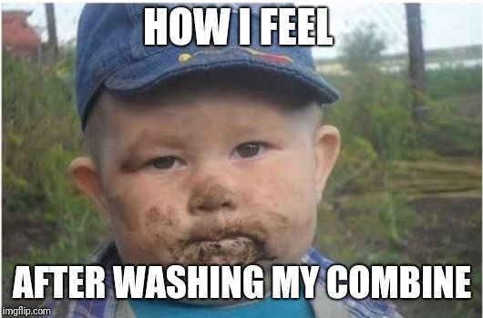 farmer toddler eating dirt | HOW I FEEL; AFTER WASHING MY COMBINE | image tagged in farmer toddler eating dirt | made w/ Imgflip meme maker