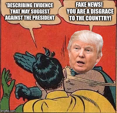 Batman Slapping Robin | *DESCRIBING EVIDENCE THAT MAY SUGGEST AGAINST THE PRESIDENT; FAKE NEWS!  YOU ARE A DISGRACE TO THE COUNTTRY! | image tagged in memes,batman slapping robin | made w/ Imgflip meme maker