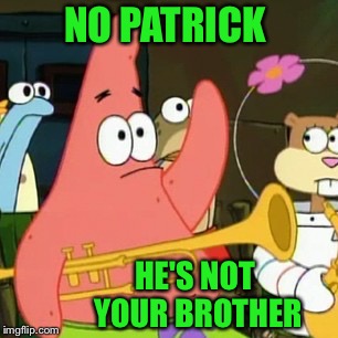 No Patrick Meme | NO PATRICK HE'S NOT YOUR BROTHER | image tagged in memes,no patrick | made w/ Imgflip meme maker