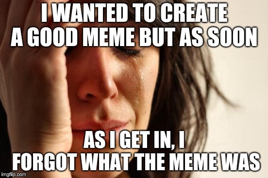 First World Problems | I WANTED TO CREATE A GOOD MEME BUT AS SOON; AS I GET IN, I FORGOT WHAT THE MEME WAS | image tagged in memes,first world problems | made w/ Imgflip meme maker
