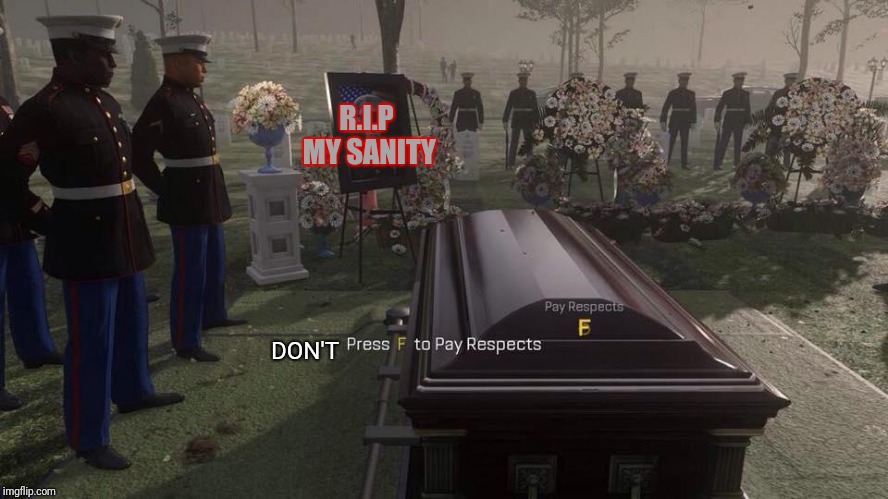 Don't. Its too late to save me.  | R.I.P MY SANITY; DON'T | image tagged in press f to pay respects,sanity | made w/ Imgflip meme maker
