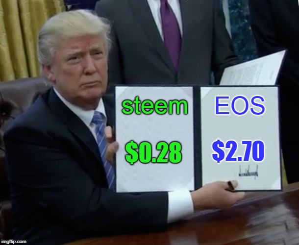 Trump Bill Signing Meme | steem; EOS; $2.70; $0.28 | image tagged in memes,trump bill signing | made w/ Imgflip meme maker