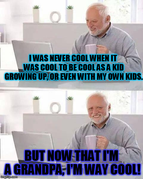 My Grandkids must be some of the smartest kids on earth.  | I WAS NEVER COOL WHEN IT WAS COOL TO BE COOL AS A KID GROWING UP, OR EVEN WITH MY OWN KIDS. BUT NOW THAT I'M A GRANDPA, I'M WAY COOL! | image tagged in memes,hide the pain harold | made w/ Imgflip meme maker