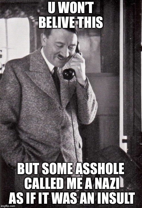 hitler |  U WON’T BELIVE THIS; BUT SOME ASSHOLE CALLED ME A NAZI AS IF IT WAS AN INSULT | image tagged in hitler | made w/ Imgflip meme maker