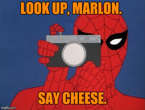 Spider-Man takes a picture of the Wayans brothers as children | LOOK UP, MARLON. SAY CHEESE. | image tagged in memes,spiderman camera,spiderman,children,cheese | made w/ Imgflip meme maker