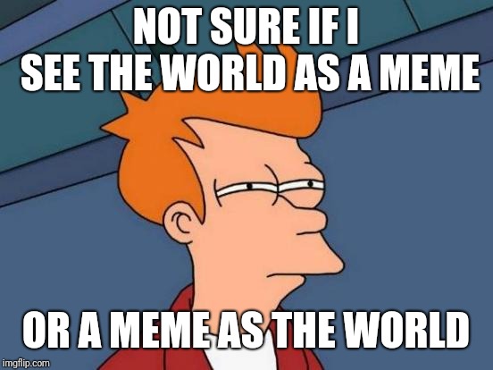 Futurama Fry Meme | NOT SURE IF I SEE THE WORLD AS A MEME OR A MEME AS THE WORLD | image tagged in memes,futurama fry | made w/ Imgflip meme maker