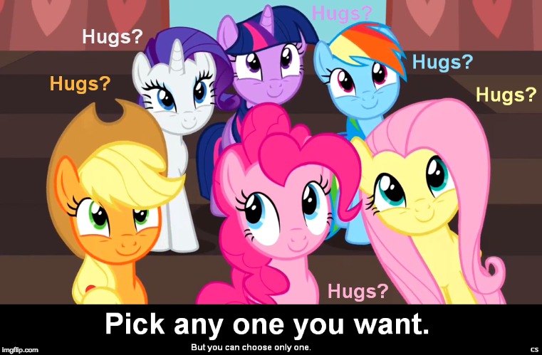 Free hugs! | image tagged in memes,hugs,ponies,repost | made w/ Imgflip meme maker