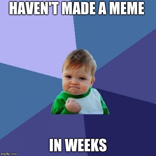 Oh, there goes my record. And my life. | HAVEN'T MADE A MEME; IN WEEKS | image tagged in memes,success kid | made w/ Imgflip meme maker