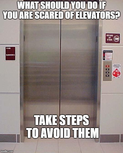 elevator lift 123 | WHAT SHOULD YOU DO IF YOU ARE SCARED OF ELEVATORS? TAKE STEPS TO AVOID THEM | image tagged in elevator lift 123 | made w/ Imgflip meme maker
