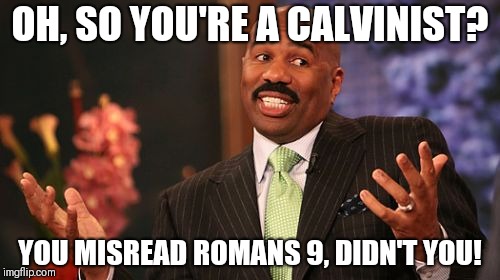 Steve Harvey Meme | OH, SO YOU'RE A CALVINIST? YOU MISREAD ROMANS 9, DIDN'T YOU! | image tagged in memes,steve harvey | made w/ Imgflip meme maker