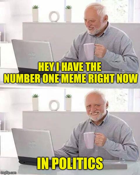 At least no one is arguing in the comments. | HEY I HAVE THE NUMBER ONE MEME RIGHT NOW; IN POLITICS | image tagged in memes,hide the pain harold,politics,imgflip | made w/ Imgflip meme maker