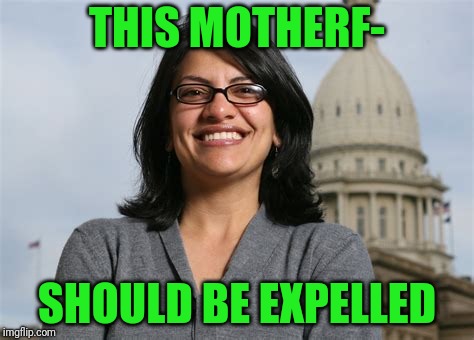 Congresswoman Foulmouth | THIS MOTHERF-; SHOULD BE EXPELLED | image tagged in rashida tlaib,unfit | made w/ Imgflip meme maker