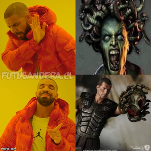 Drake Don’t Wanna Get Stoned | image tagged in memes,funny memes,medusa,snakes,drake hotline approves,drake | made w/ Imgflip meme maker