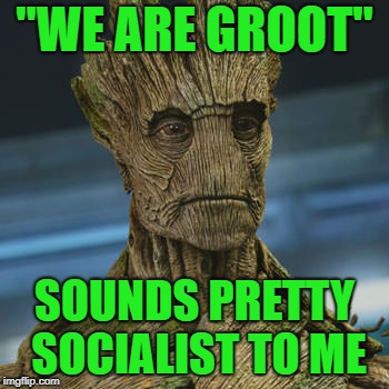 I am Groot | "WE ARE GROOT" SOUNDS PRETTY SOCIALIST TO ME | image tagged in i am groot | made w/ Imgflip meme maker