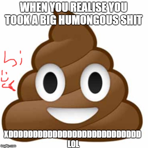 Poop emoji | WHEN YOU REALISE YOU TOOK A BIG HUMONGOUS SHIT; XDDDDDDDDDDDDDDDDDDDDDDDDDDD LOL | image tagged in poop emoji | made w/ Imgflip meme maker