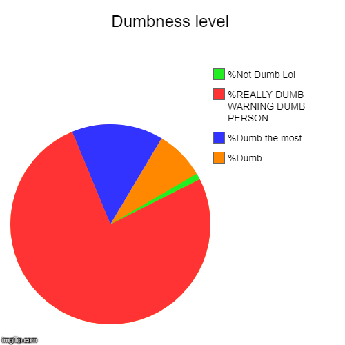 Dumbness level | %Dumb, %Dumb the most, %REALLY DUMB WARNING DUMB PERSON, %Not Dumb Lol | image tagged in funny,pie charts | made w/ Imgflip chart maker