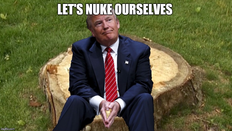 Trump on a stump | LET'S NUKE OURSELVES | image tagged in trump on a stump | made w/ Imgflip meme maker