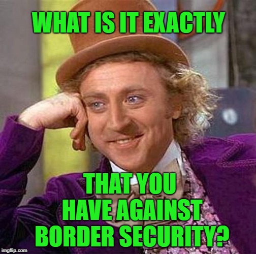 Creepy Condescending Wonka Meme | WHAT IS IT EXACTLY THAT YOU HAVE AGAINST BORDER SECURITY? | image tagged in memes,creepy condescending wonka | made w/ Imgflip meme maker