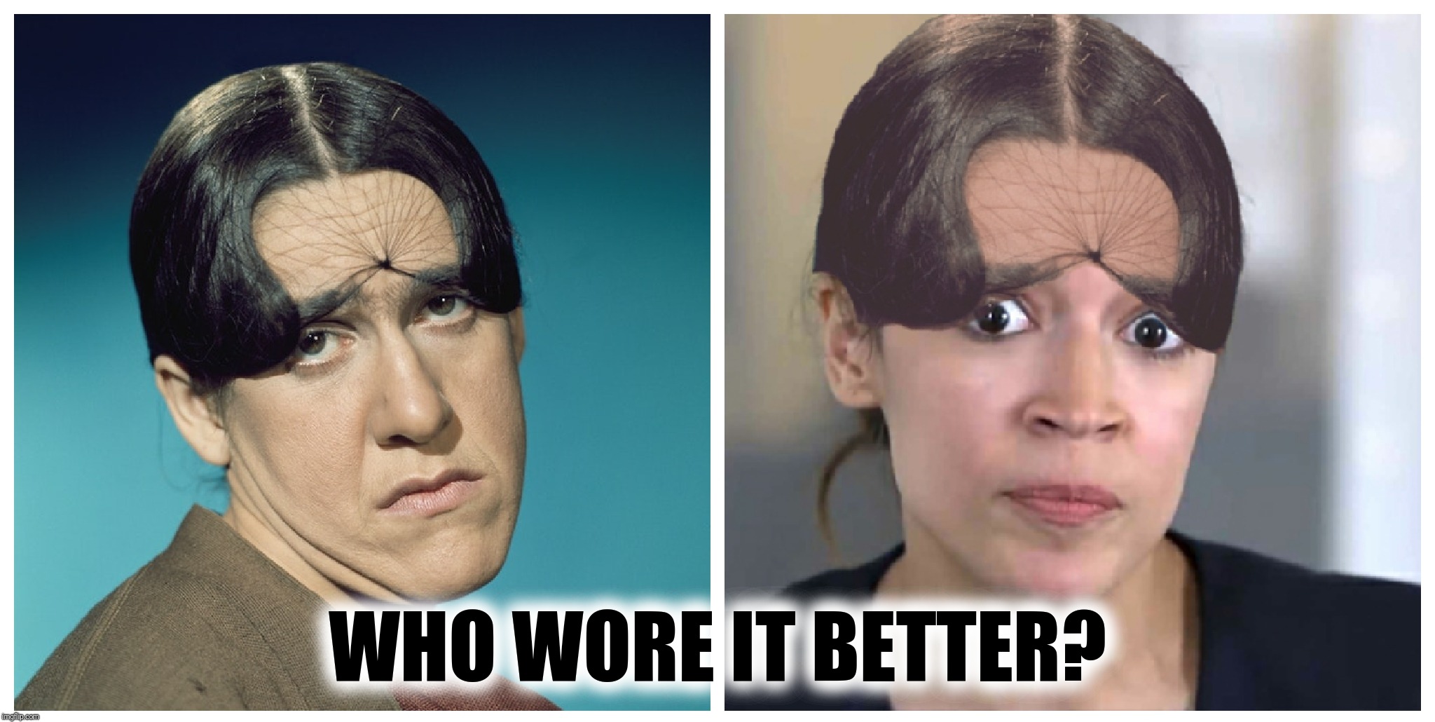 The face you make when you're the object of affection of dirty old men | WHO WORE IT BETTER? | image tagged in ruth buzzi,alexandria ocasio-cortez,laugh in | made w/ Imgflip meme maker